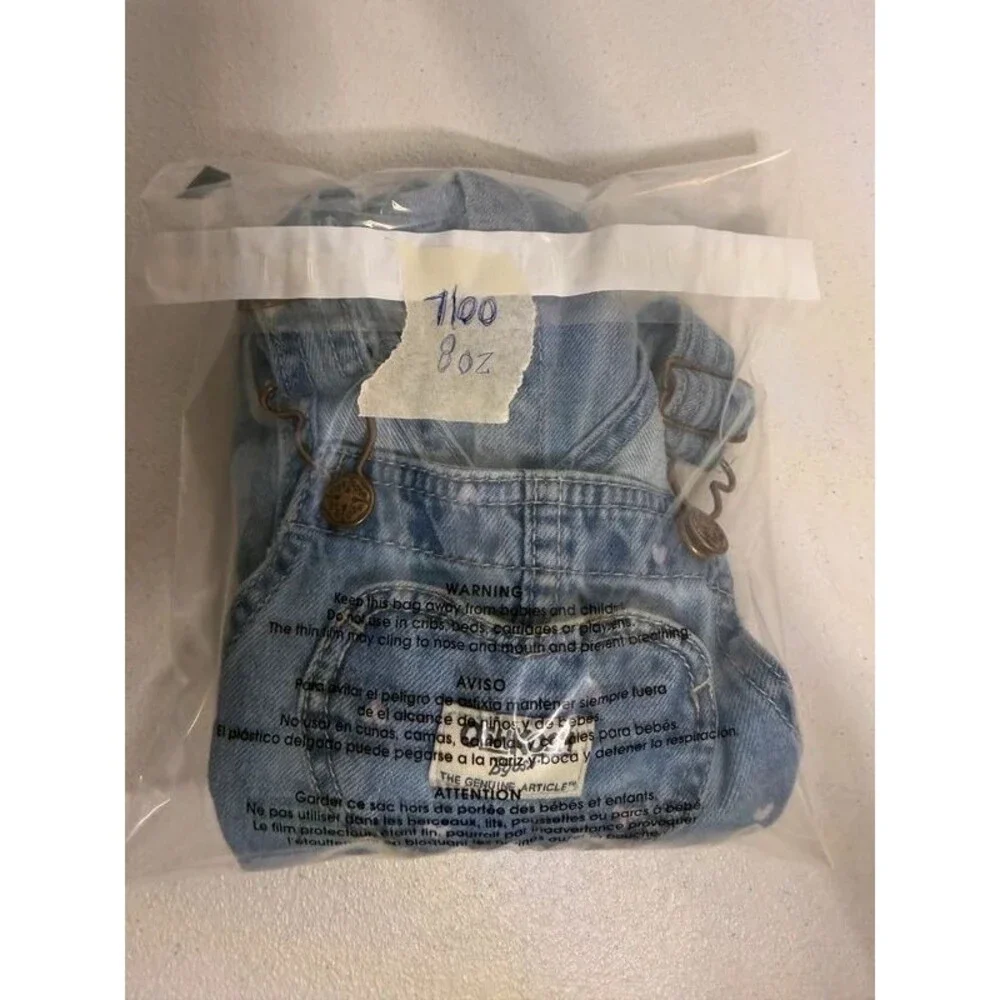 Oshkosh B’gosh Blue White Denim Heart Overalls Baby Girls 12M 7100